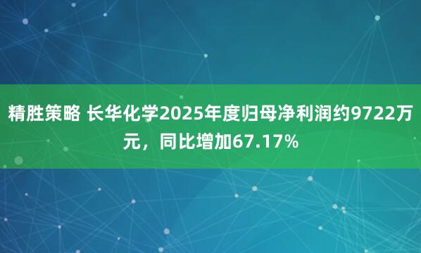 精胜策略 长华化学2025年度归母净利润约9722万元，同比增加67.17%